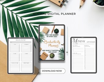 Minimalist Productivity Planner Printable, Daily Weekly Planner, Goal Tracker, Instant Download PDF