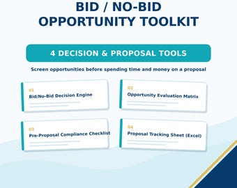 Bid No-Bid Decision Toolkit | GovCon Opportunity Evaluation Matrix, Proposal Checklist & Pipeline Tracker | Excel PDF Bundle