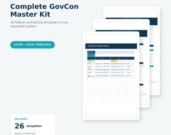 Complete GovCon Template Bundle | 26 Federal Contracting Excel & PDF Tools | Compliance, Pricing, Proposal and Teaming Kit