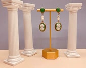 Emerald Drop Earrings Satin Glass Pearl Earring Hypoallergenic Vintage Inspired Earrings Emerald Lady Cameo Pendant