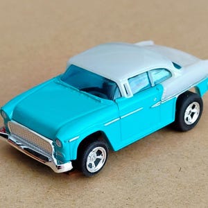 Slot Car, HO (1/64) scale, New 1955 Chevy Dash body with new AFX Mega G plus chassis with chrome wheels