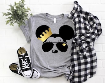 Minnie mouse iron on shirt decal, DIY, cool minnie, princess minnie, disneyland, disney, crown, birthday girl, sunglasses, HTV
