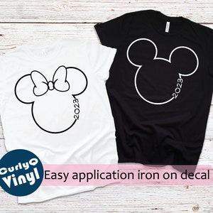 Iron on Decal, Mickey, Minnie, 2023, Disney, Disneyland, Disney World, heat transfer, DIY, castle, magical, bow, princess, matching, simple