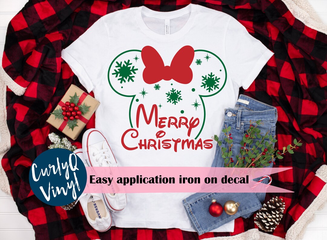 Disney Christmas Iron on Decal, Merry Christmas, Mickey, Minnie