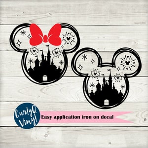 Mickey, Minnie, castle, iron on decal, Mickey, Minnie, disneyland, Disney World, iron on decal, HTV, heat transfer, custom, customizable