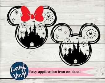 Mickey, Minnie, castle, iron on decal, Mickey, Minnie, disneyland, Disney World, iron on decal, HTV, heat transfer, custom, customizable