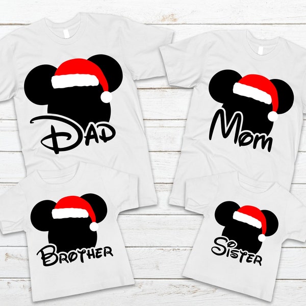 Disney Christmas iron on decal, Santa hat family, mom, dad, brother, sister, grandma, grandpa, htv, holiday, santa claus, diy, mickey