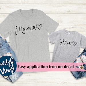 Mamá y mini hierro en calcomanías, transferencia de calor, mamá y yo, día de la madre, mamá, camisas a juego, hija, hijo, bricolaje, HTV