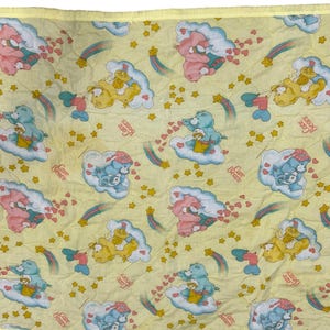 Vintage Care Bears 1980s Baby Blanket Quilted Yellow Blue Pink 42