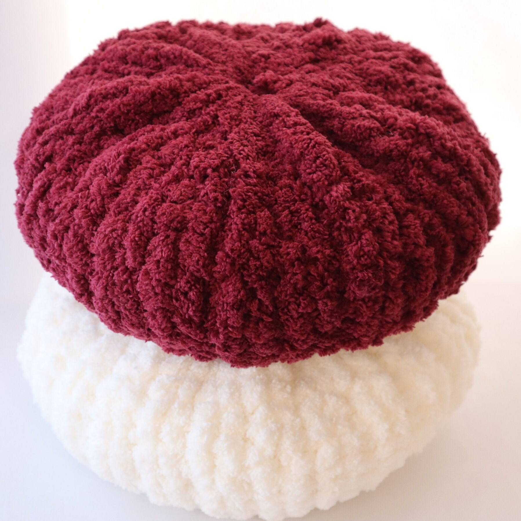 Chunky Knit Chenille Pillow / Burgandy Round Throw Pillow / Etsy