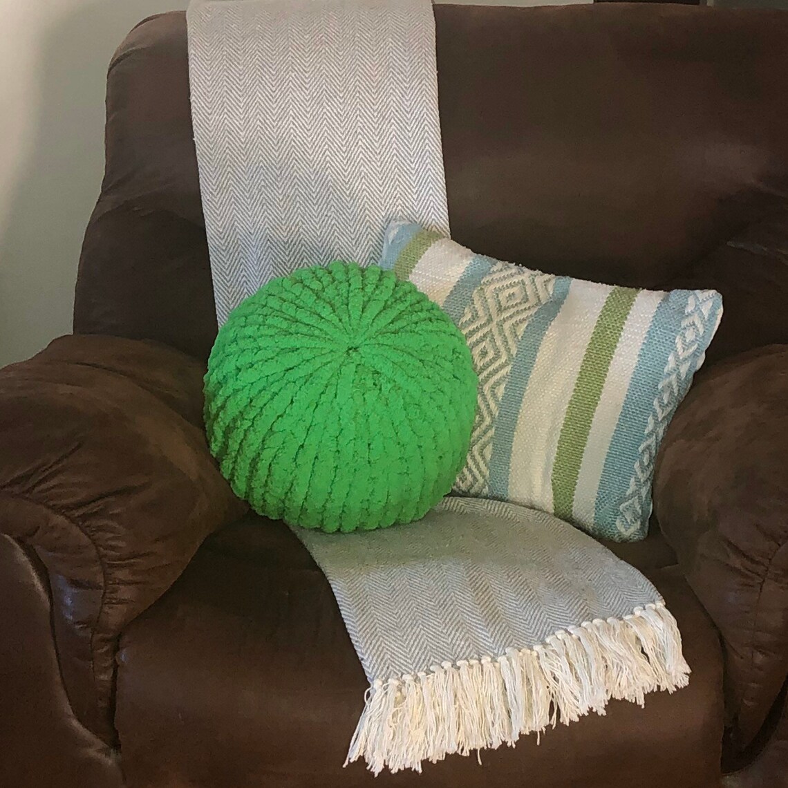 Chunky Knit Round Pillow / Decorative Ball Shaped Round Green Etsy España
