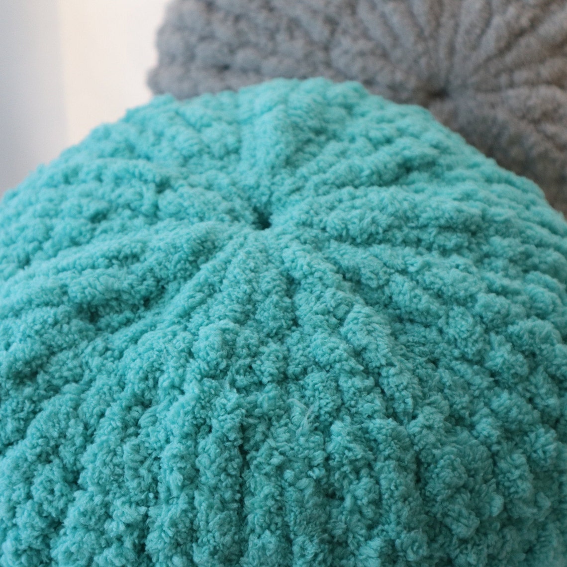 Chunky Knit Chenille Throw Pillow / Aqua Colored Round Pillow Etsy