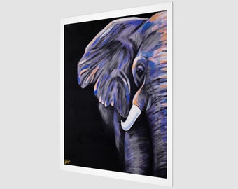 Elephant Painting Art Print for Boho Home Decor - Blue and Orange