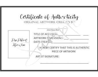 Certificate of Authenticity Minimalist Black and White Editable Templates for Artists ~ Add your Artwork - Instant Download! Printable