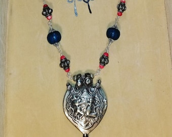 Parvati und Ganesh, Andachtsschmuck, Meditationsmode, seltene Perlen, Naga, Indien Silber, Halskette und Armband und Ohrringe