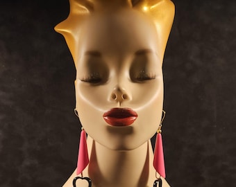 earrings, vintage, bold, pink, heart, love, eighties style