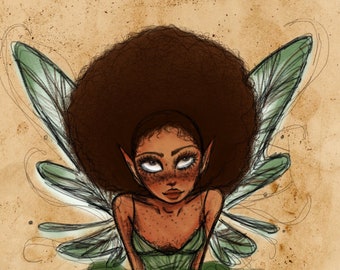 Woodland Fairy Green Brown Nymph Pixie Esthétique Imprimé