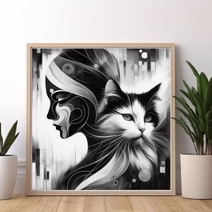 Abstract Cat Art Print: Harmony of Spirits (Digital Download)