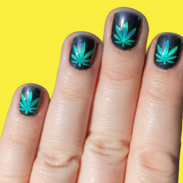 Weed Leaf Nail Decal Stickers | Green 420 Holographic decal for manicure | Multicolor Pot Leaf Nail Vinyl