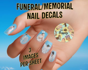 Décalcomanies à ongles personnalisées pour toboggan aquatique avec photo commémorative des funérailles | Stickers ongles personnalisés Rest in Peace | Décoration d'ongles photo personnalisée In Loving Memory