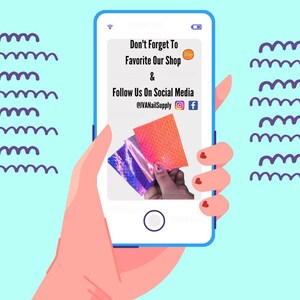 May include: A smartphone displaying a social media post with a photo of colorful holographic nail foils. The text on the post reads "Don't Forget To Favorite Our Shop & Follow Us On Social Media @JVANailSupply".