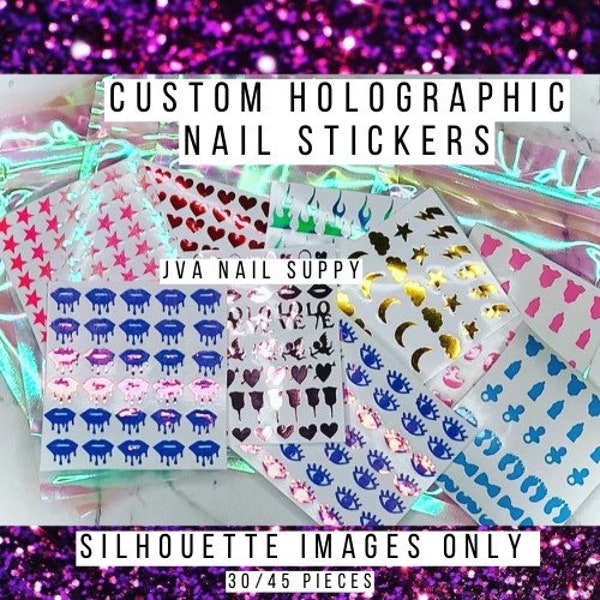 Custom Nail Art Holographic Nail Decals | Custom Holo Nail Stickers for manicure | Custom Nail Decal Holographic | Multi Colored Nail Vinyls