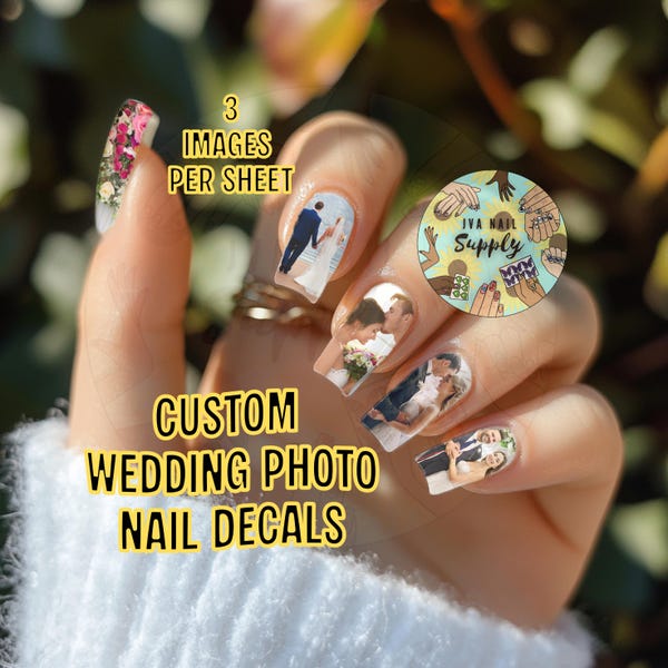 Custom Wedding Photo Waterslide Nail Decals | DIY Anniversary Photo Nail Art | Custom Bachelorette Photo Nail Tattoo Stickers