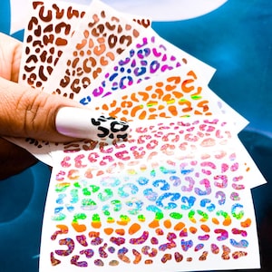 Holographic Cheetah Print Nail Art Stickers: Leopard Animal Print Decals