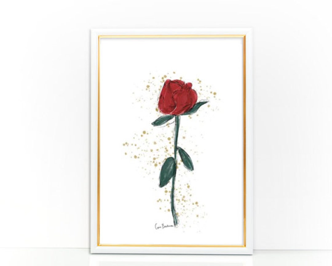 Red Rose Art Print, Digital Printable, Floral Wall Art Print, Rose ...
