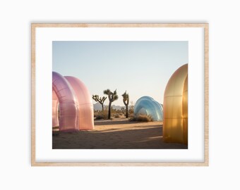 Arched Inflatable Joshua Tree Generative AI Art Print | Whimsical Desert Installation Print | Physical Print Ready to Frame | Desert Decor