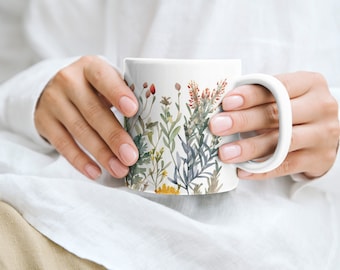11oz | Ceramic Native California Plant Mug | Watercolor Style Plant Coffee Mug | Botanical Boho Tea Cup | Plant & California Lover Gift