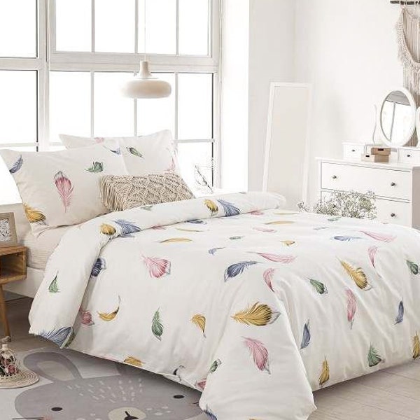 MiniSteps Duvet Cover Set 100% Cotton (TWIN) 3 pcs Bedding Set - Hidden Zipper - Bedding Covers - Feathers