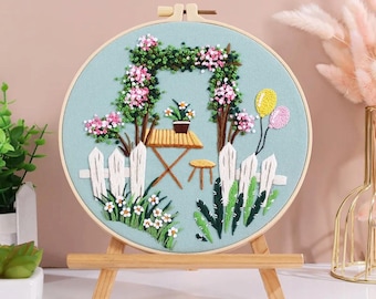 Embroidery Kit for Beginners, DIY Hand Embroidery Full Kit  Needlepoint, DIY Craft, Cross Stitch Set, Handmade Christmas Gift, Village