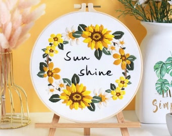 Embroidery Kit for Beginners, DIY Hand Embroidery Full Kit  Needlepoint, DIY Craft, Cross Stitch Set, Handmade Gift, Sunshine, Flowers