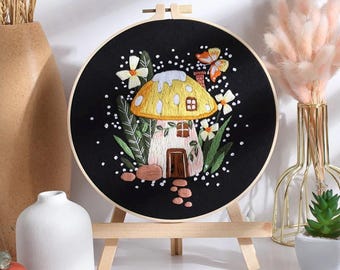 Embroidery Kit for Beginners, DIY Hand Embroidery Full Kit  Needlepoint, DIY Craft, Cross Stitch Set, Handmade Gift, Mushrooms