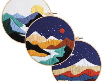 Embroidery Kit Set of 3 - DIY Hand Embroidery Full Kit  Needlepoint, DIY Craft, Cross Stitch Set, Handmade Gift, Landscape, Mountains