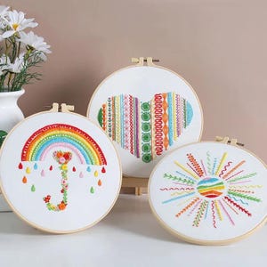 Beginner Embroidery Kit Set of 3, DIY Hand Embroidery Full Kit  Needlepoint, DIY Craft, Cross Stitch Set, Handmade Gift