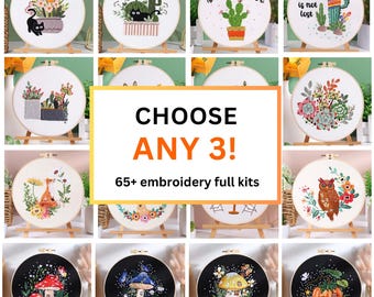 Choose ANY 3! - Embroidery Kit for Beginners, DIY Hand Embroidery Full Kit  Needlepoint, DIY Craft, Cross Stitch Set, Handmade  Gift