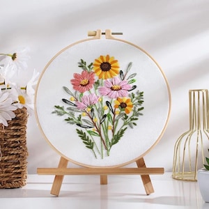 Embroidery Kit for Beginners, DIY Hand Embroidery Full Kit  Needlepoint, DIY Craft, Cross Stitch Set, Handmade Gift, Flowers