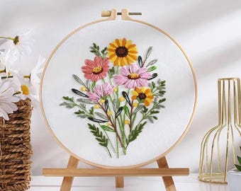 Embroidery Kit for Beginners, DIY Hand Embroidery Full Kit  Needlepoint, DIY Craft, Cross Stitch Set, Handmade Gift, Flowers