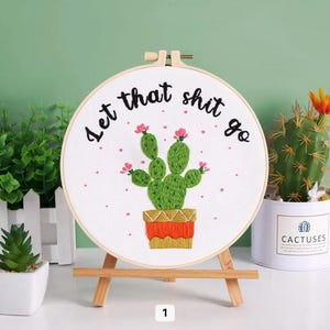 Embroidery Kit for Beginners, DIY Hand Embroidery Full Kit  Needlepoint, DIY Craft, Cross Stitch Set, Handmade Gift, Cactus