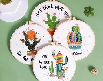 Embroidery Kit for Beginners, DIY Hand Embroidery Full Kit  Needlepoint, DIY Craft, Cross Stitch Set, Handmade Gift, Cactus