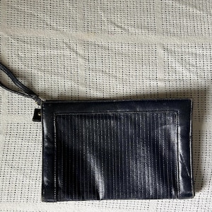 Vintage Blue Leather Clutch with Hand Strap