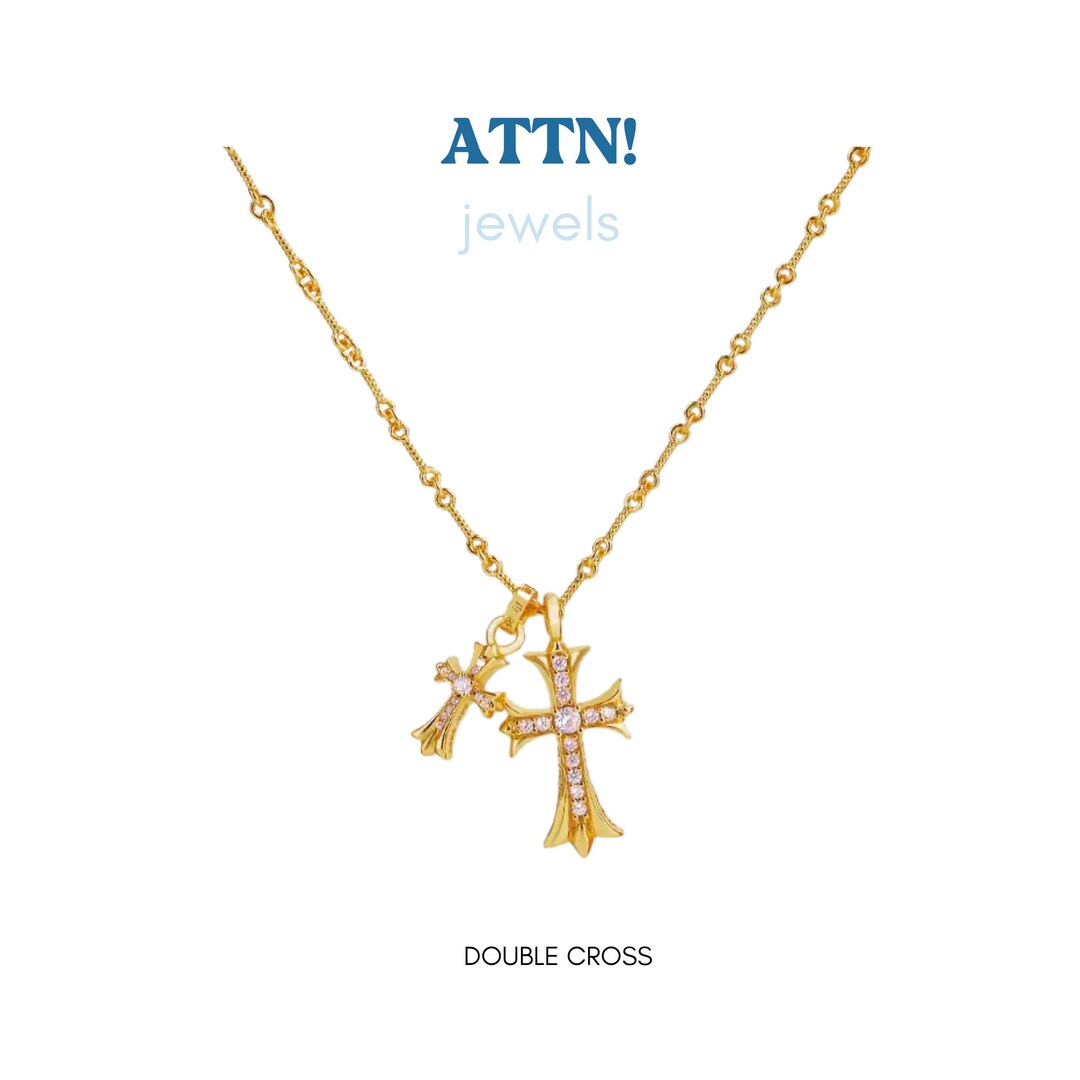 Double Cross Necklace as Seen on Alix Earl Alloy Sliver Etsy