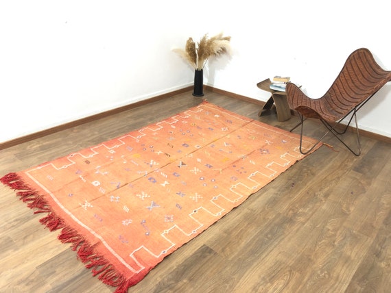 Handmade Moroccan Cactus silk Sabra area rug , 7.93 FT × 4.95 FT ( 242 Cm × 151 Cm ), Authentic handwoven carpet