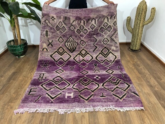 Moroccan rug, Vintage Purple Boujad Rug 7.87 x 5.41 FT ( 240 × 165 Cm), Authentic handwoven Boujaad Carpet, Tribal Berber Moroccan rug