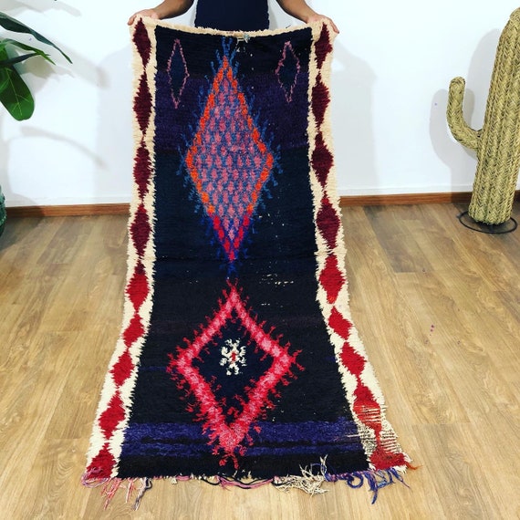 Vintage Handmade Moroccan Berber Boucherouite runner - ( 210 x 94 CM) Authentic Ethnic Tribal rug- Free Shipping