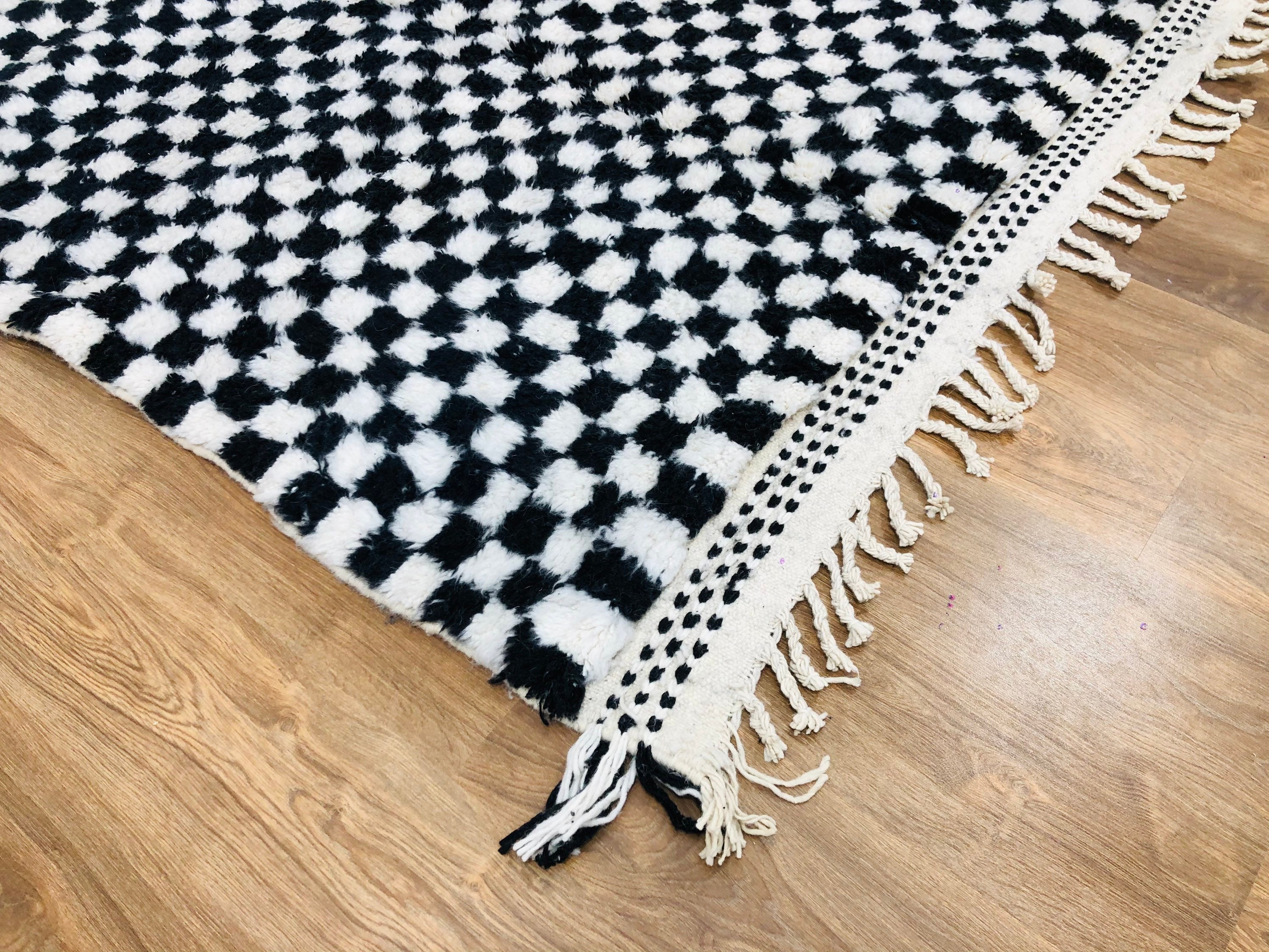 Custom Handmade Moroccan Checkered Rug Checkerboard Black & Etsy