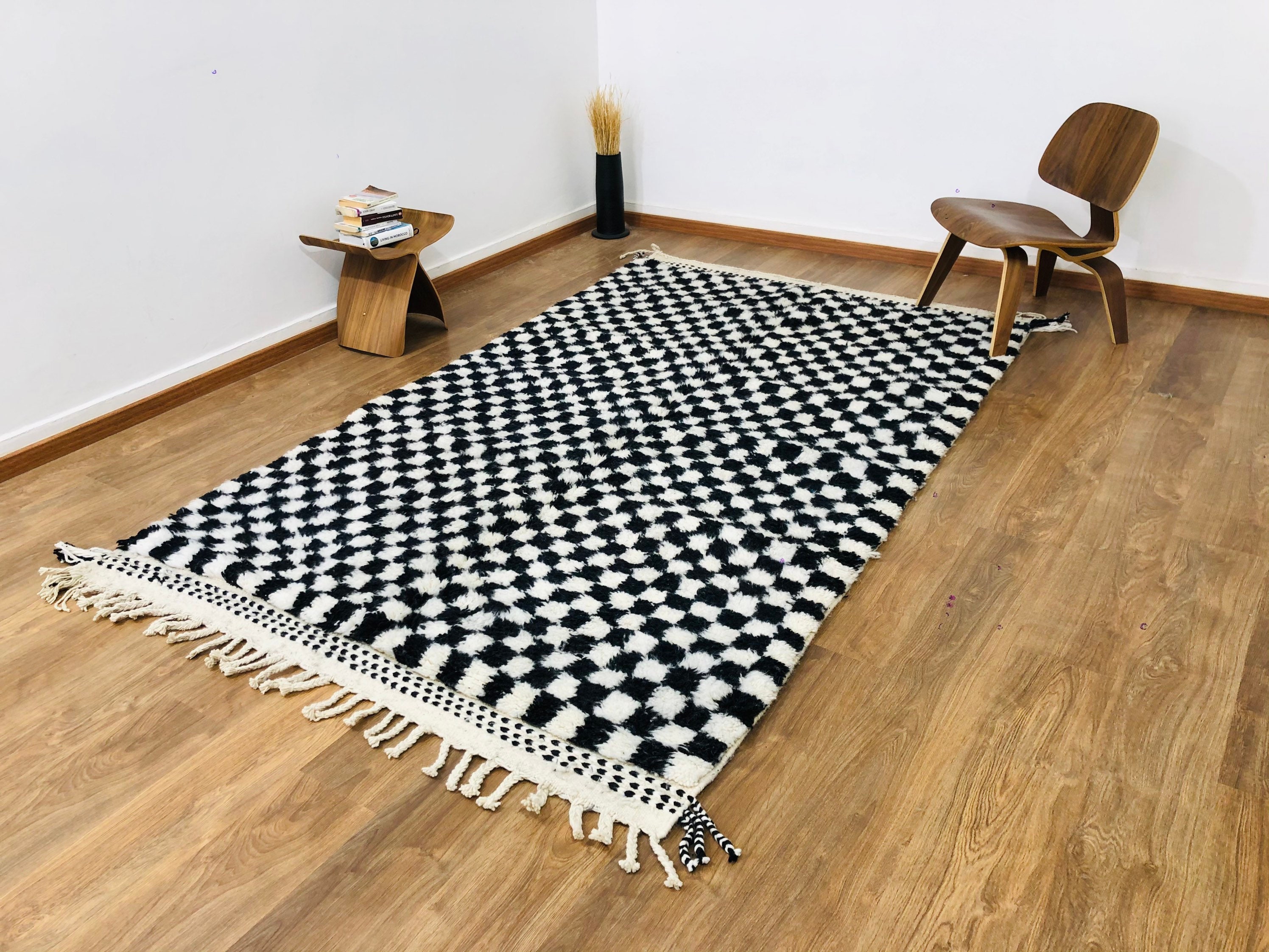 Custom Handmade Moroccan Checkered Rug Checkerboard Black & Etsy