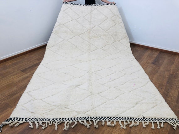 Handmade White Moroccan Beni Ourain Rug, 10.60 Ft x 6.72 Ft (323 Cm x 205 Cm ), Free ready to ship